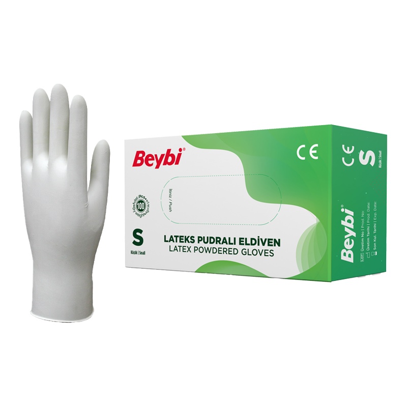 Beybi Pudralı Lateks Muayene Eldiveni S Beden 100'lü - BEYBİ