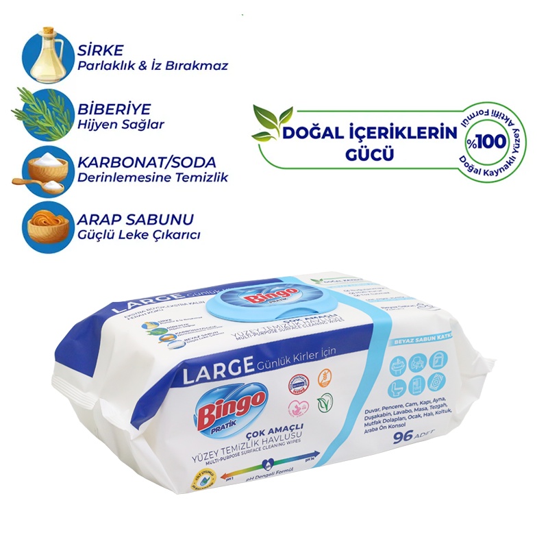 Bingo Pratik Large Yüzey Temizlik Havlusu Beyaz Sabun 96 Lı - Focus