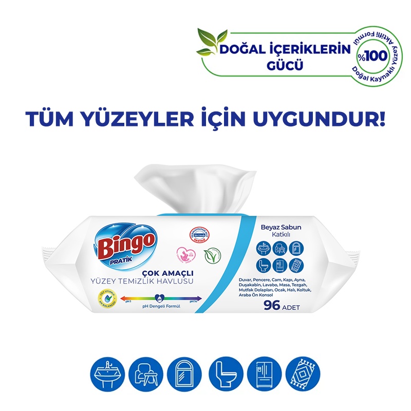 Bingo Pratik Yüzey Temizlik Havlusu Beyaz Sabun 96lı - Focus