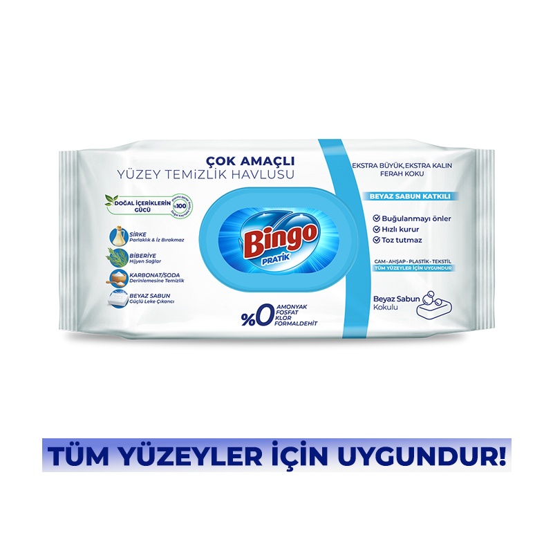 Bingo Pratik Yüzey Temizlik Havlusu Beyaz Sabun 96lı - Focus (1)