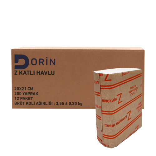 Dorin Dispenser Z Katlı Havlu 200 Lü 12 Paket 200x12 - DORİN