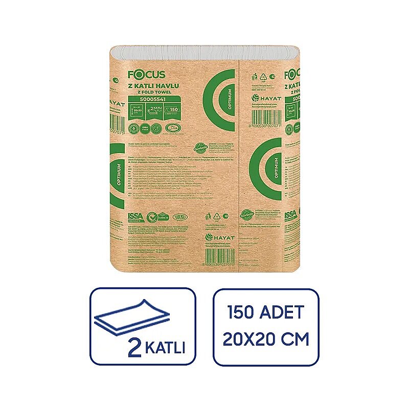 Focus Optimum Z Katlı Kağıt Havlu 150Li 12 Paket 15 Gsm 20x20 Cm YENİ - 1