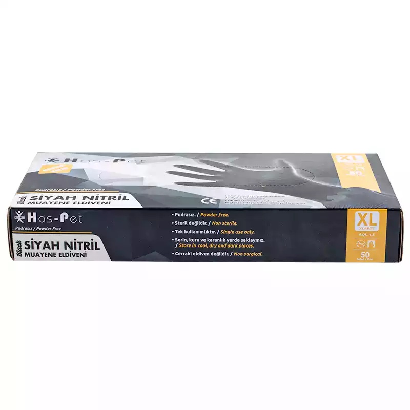 Haspet Kalın Siyah Nitril Xlarge Pudrasız Muayene Eldiveni 50' Li - Haspet (1)