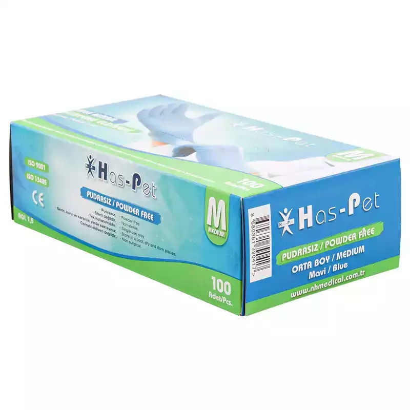 Haspet Mavi Nitril Medium Pudrasız Muayene Eldiveni 100'lü - Haspet (1)