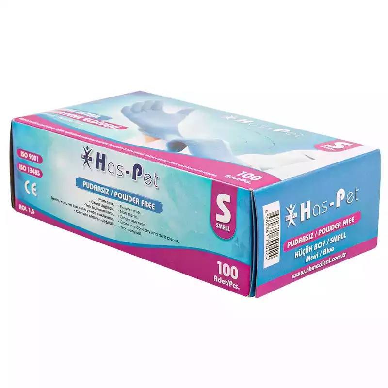 Haspet Mavi Nitril Small Pudrasız Muayene Eldiveni 100'lü - Haspet (1)