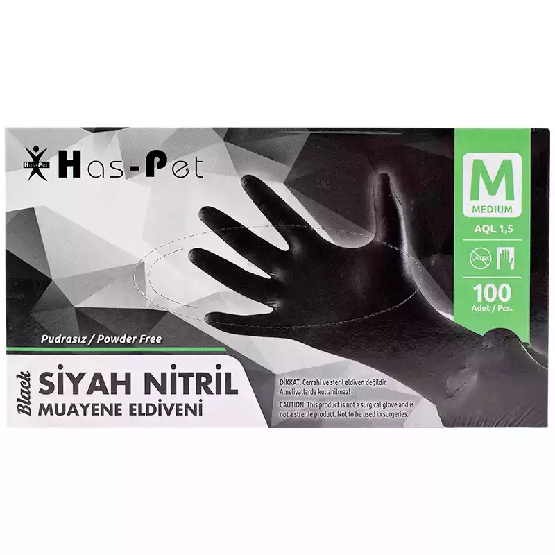 Haspet Siyah Nitril Medium Pudrasız Muayene Eldiveni 100'lü - Haspet