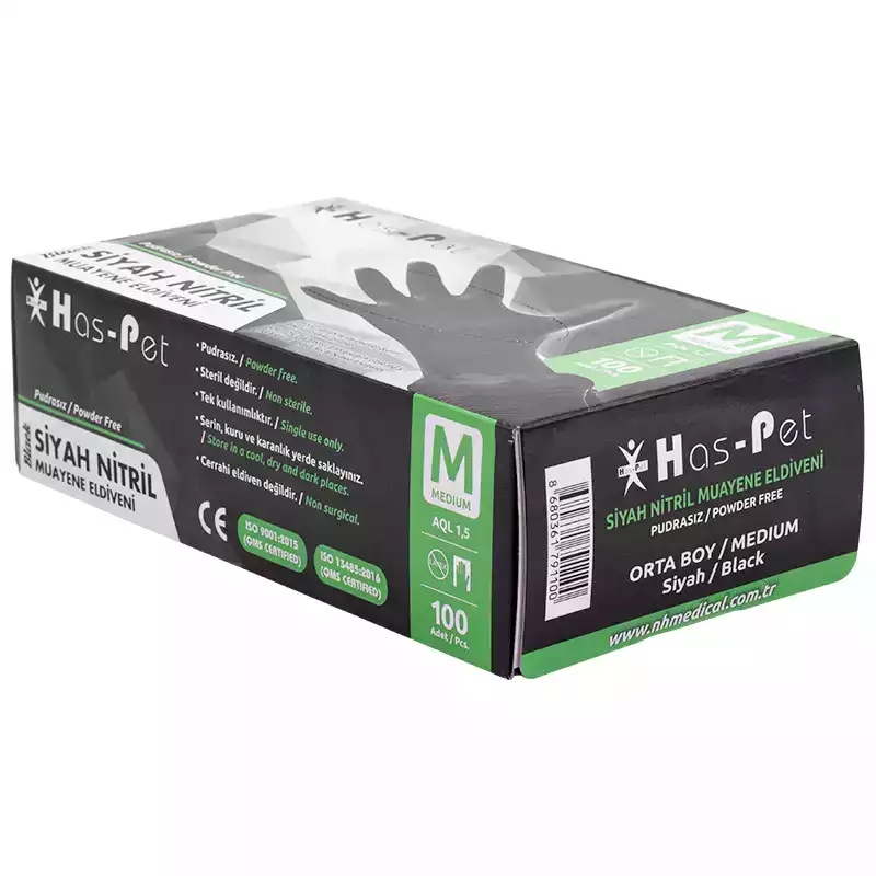 Haspet Siyah Nitril Medium Pudrasız Muayene Eldiveni 100'lü - Haspet (1)