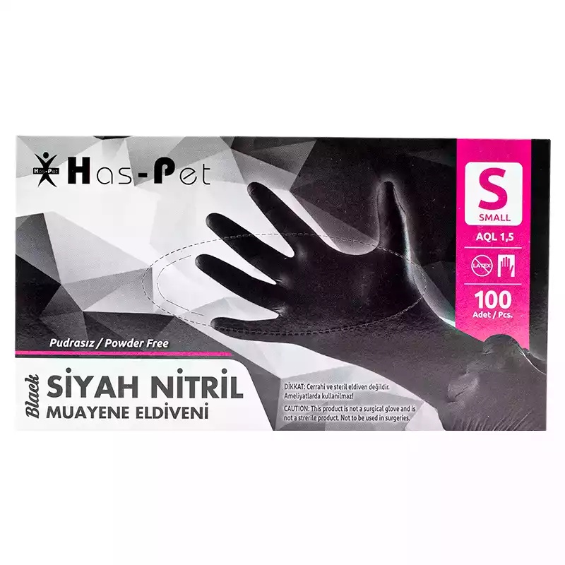 Haspet Siyah Nitril Small Pudrasız Muayene Eldiveni 100' Lü - Haspet