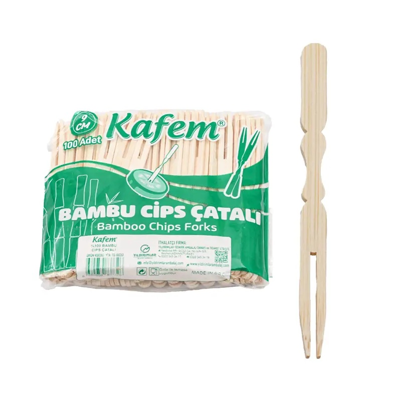 Kafem Bambu Cips Çatalı 9 Cm 100 Adet - KAFEM