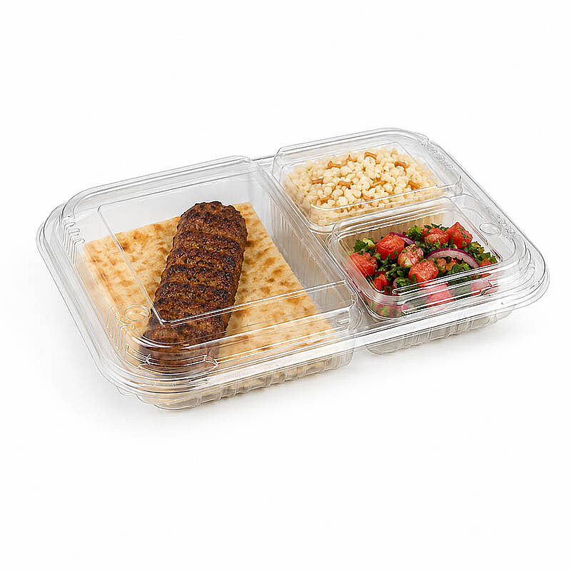 Limera 3 Bölmeli Kebab Kabı ve Kapağı Şeffaf 100lü Gıda Kabı LPP-863 - 1