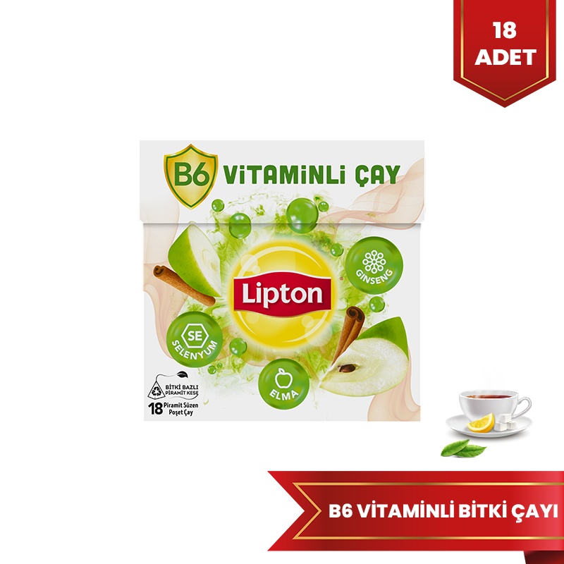 Lipton B6 Vitaminli Bitki ve Meyve Çayı Elma Aromalı 18'li Paket - LİPTON ÇAY
