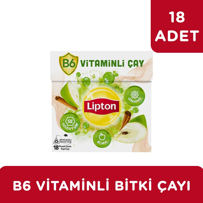 Lipton B6 Vitaminli Bitki ve Meyve Çayı Elma Aromalı 18'li Paket - LİPTON ÇAY (1)
