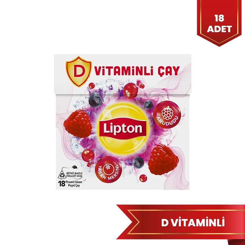 Lipton D Vitaminli Bitki ve Meyve Çayı Ahududu Yaban Mersini Aromalı 18'li Paket - LİPTON ÇAY