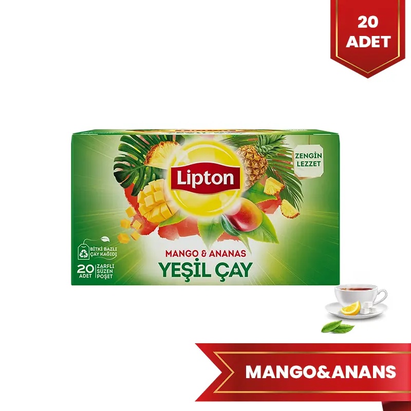 Lipton Tropikal Mango Ananas Yeşil Çay Bardak Poşet Bitki Çayı 20'li - LİPTON ÇAY