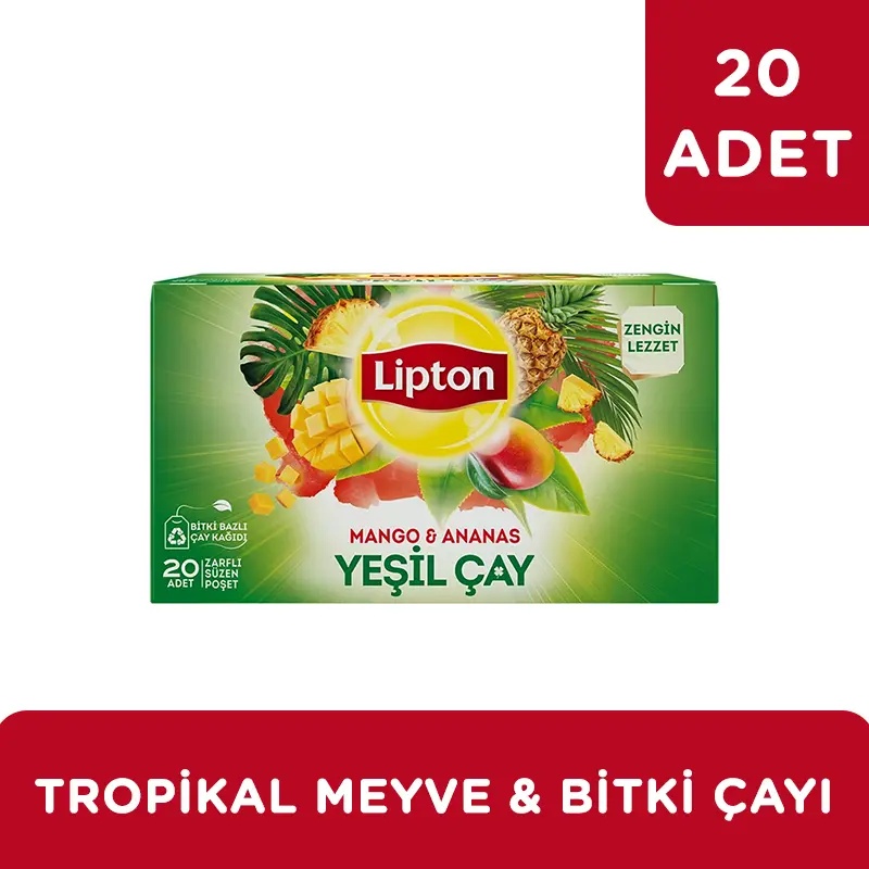 Lipton Tropikal Mango Ananas Yeşil Çay Bardak Poşet Bitki Çayı 20'li - LİPTON ÇAY (1)