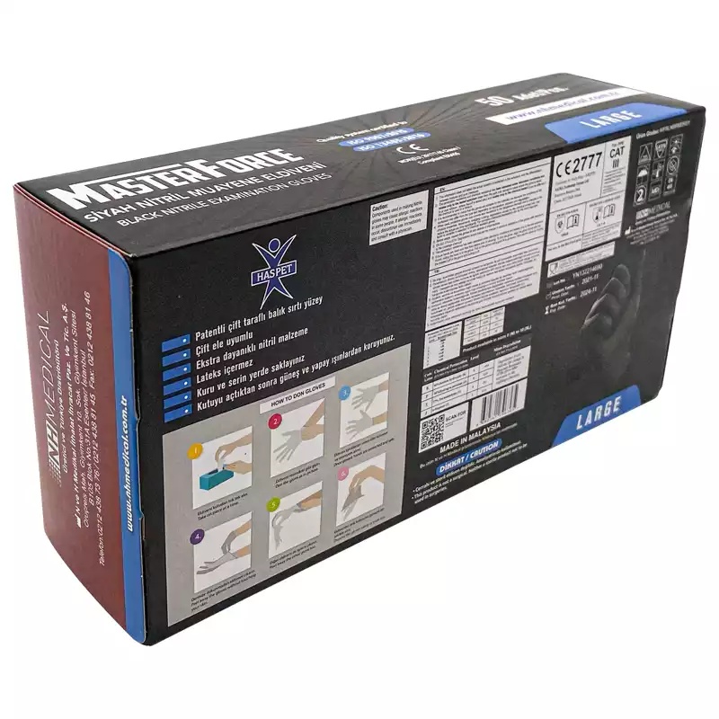 MasterForce Siyah Nitril Muayene Eldiveni Large Haspet 50'Li - Haspet (1)