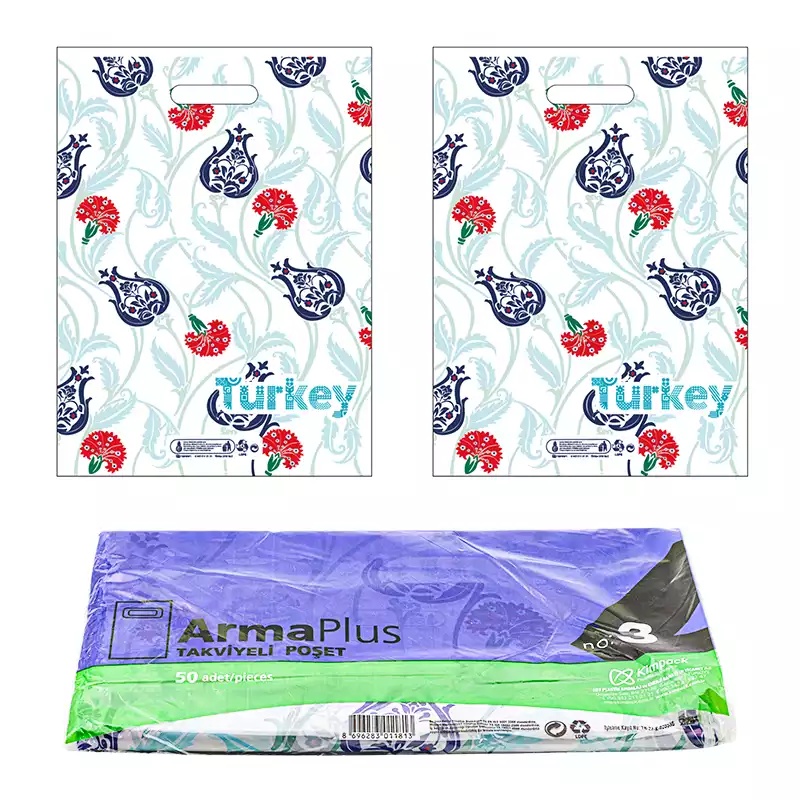 Naksan Takviyeli Poşet Opak Desen Türkiye No 3 50'li - NAKSAN