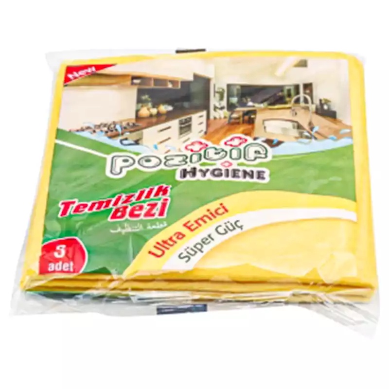 Pozitif Sarı Bez Çok Amaçlı Temizlik Bezi 3 Lü - POZİTİF