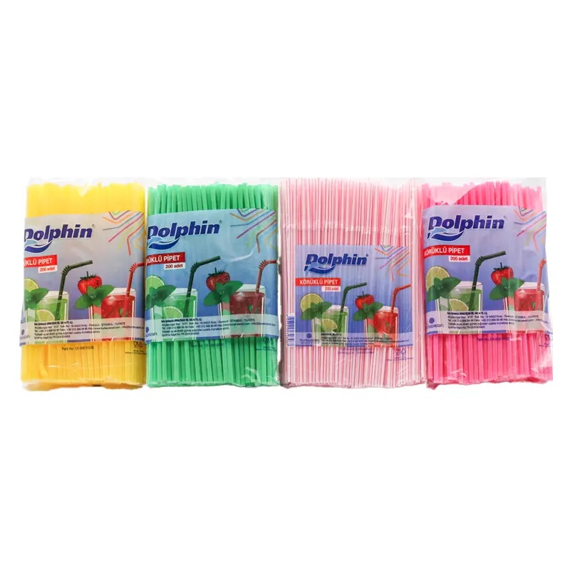 Dolphin Renkli Körüklü Pipet 200 Adet - DOLPHİN