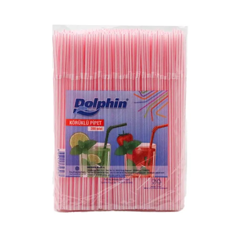 Dolphin Renkli Körüklü Pipet 200 Adet - DOLPHİN (1)