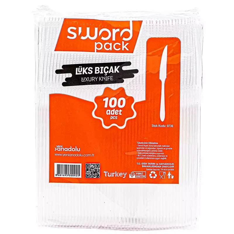 Sword Lüx Şeffaf Plastik Bıçak 2,8 Gr 100'lü - SWORD