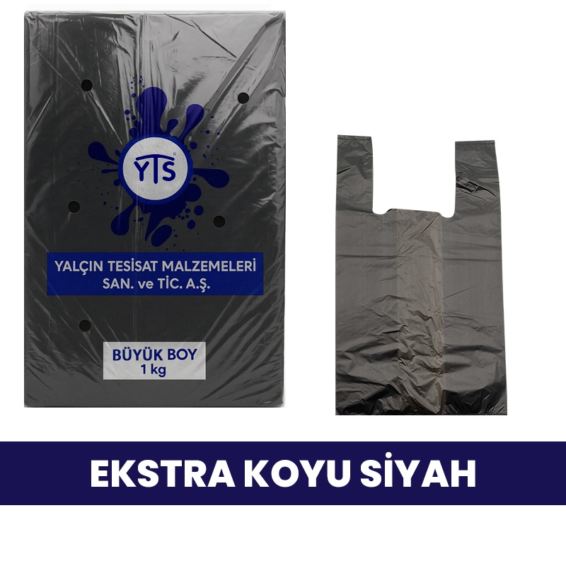 YTS Koyu Siyah Kalın Büyük Boy Atlet Poşet 30x60 Cm Hışır Poşet - YTS