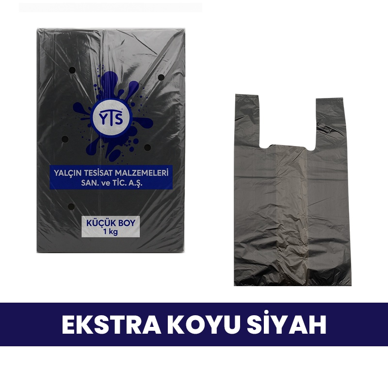 YTS Koyu Siyah Kalın Küçük Boy Atlet Poşet 24x42 Cm Hışır Poşet - YTS